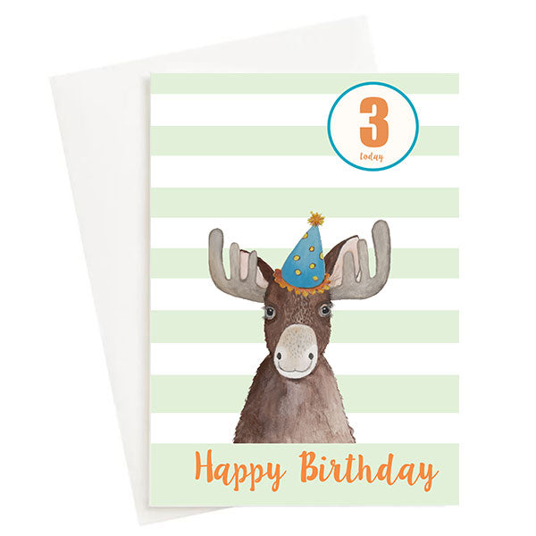 Happy Birthday Moose Age 3 Greeting Card