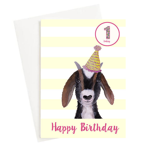 Happy Birthday Goat Age 1 Greeting Card Lemon