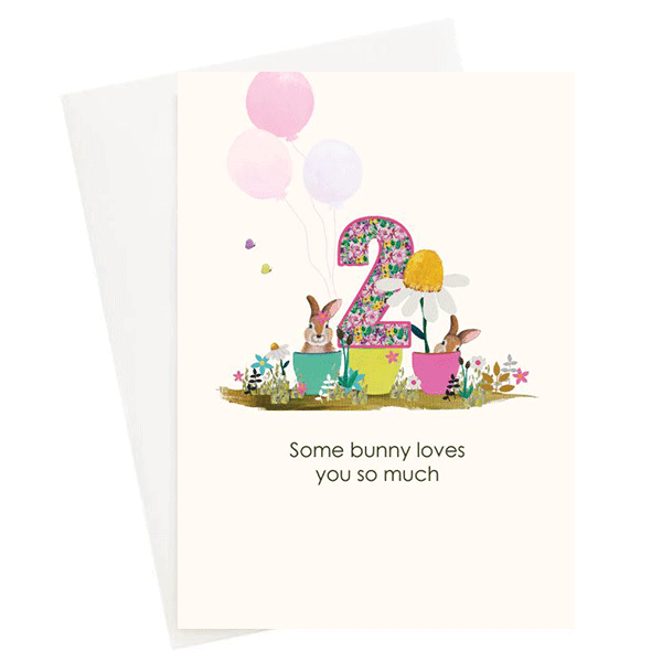 Happy Birthday age 2 Bunny Garden Greeting Card