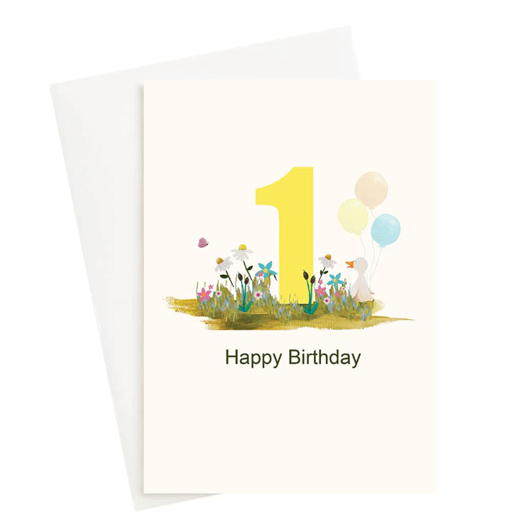 Happy Birthday age 1 Duck Garden Greeting Card