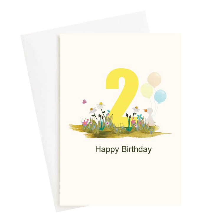 Happy Birthday age 2 Duck Garden Greeting Card