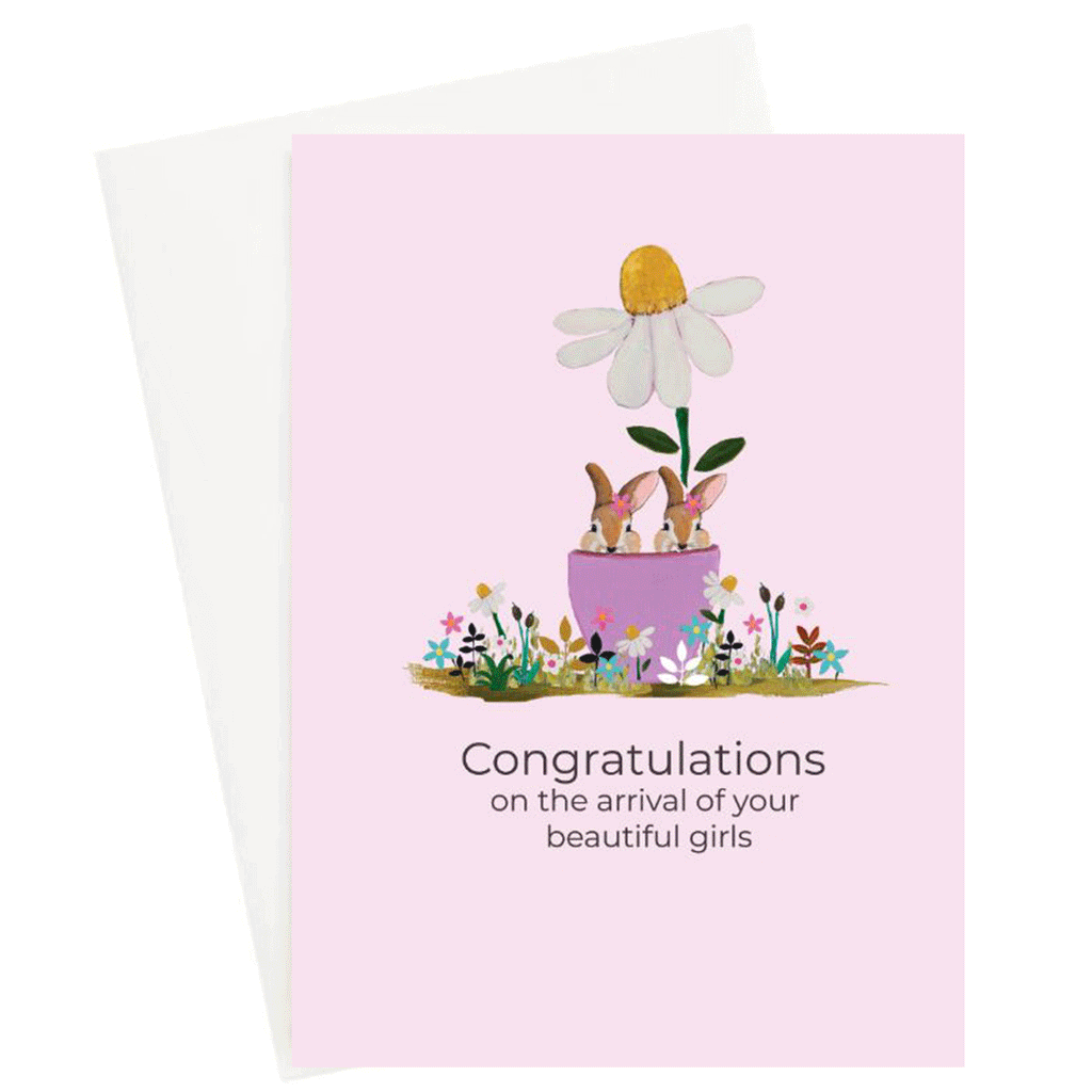 Bunny Garden Twins Greeting Cards